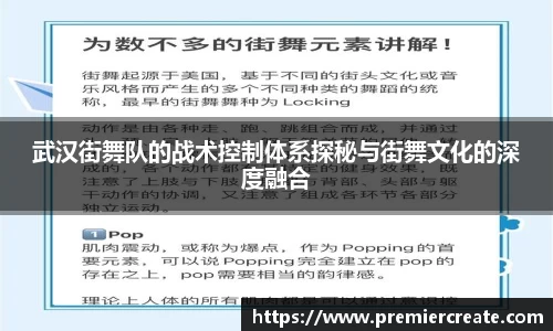 武汉街舞队的战术控制体系探秘与街舞文化的深度融合